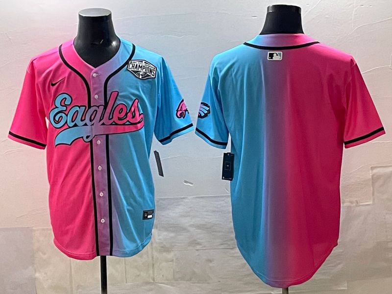 Men 2025 Philadelphia Eagles Blank Blue pink Nike Limited NFL Jersey style 07